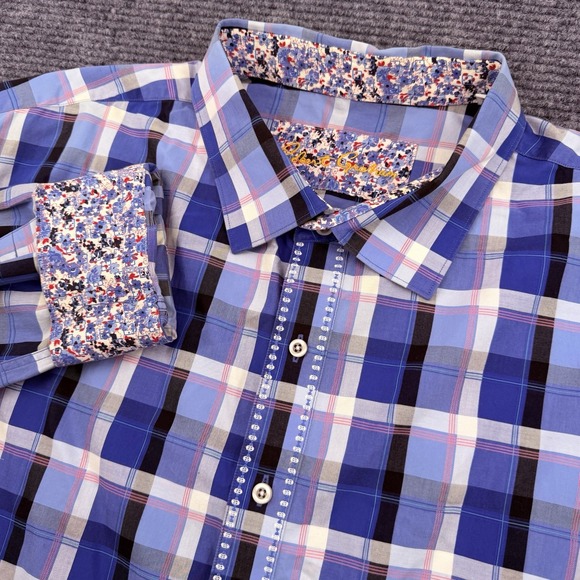 Robert Graham Other - Robert Graham L/S Check Plaid Button Shirt Men's 3XL Flip Cuff Floral Blue White